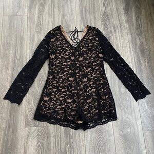 Astr - Black Lace Long Sleeve Romper - Size M